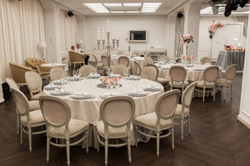 banquet table served and decorated with fresh flowers