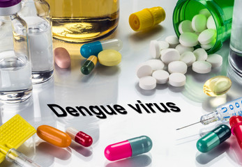 Some medicines to fight disease, dengue virus, conceptual image