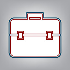 Briefcase sign illustration. Vector. Dark red, transparent and midnight green stroke of white icon at grayish background. Illustration.