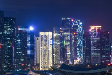 SHENZHEN, CHINA, DECEMBER 21 2017: Modern skyline of Shenzhen by night