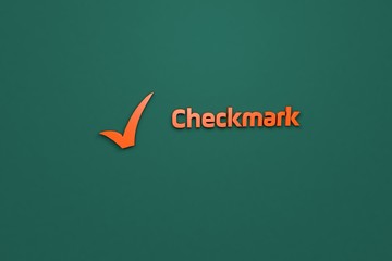 Text Checkmark with orange 3D illustration and green background