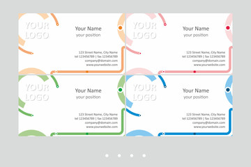 Multicolor business card vector templates set. Universal decorative geometric abstract seamless design in color shades on the white background - just place your text. Available in EPS - CMYK - Calibri
