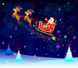 Fototapeta na wymiar Santa with gifts on his sleigh