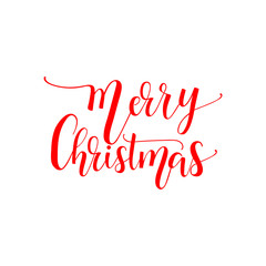 Merry Christmas. Red calligraphy vector illustration. Xmas holiday script lettering design