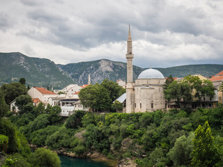 Mostar city situated on the Neretva river in Bosnia and Herzegovina