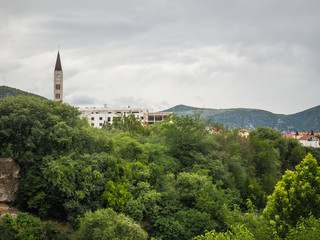 Mostar city situated on the Neretva river in Bosnia and Herzegovina