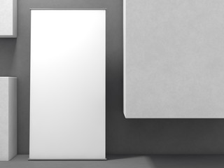 Blank roll up banner display. Template mockup. 3D