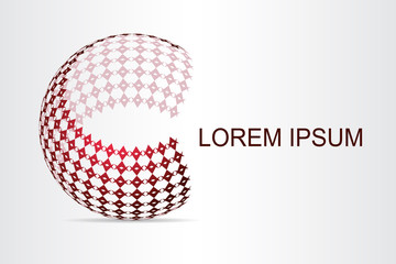  Abstract technology logo stylized spherical surface with abstract shapes.