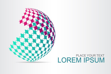  Abstract technology logo stylized spherical surface with abstract shapes.