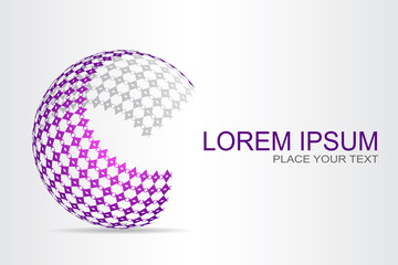  Abstract technology logo stylized spherical surface with abstract shapes.