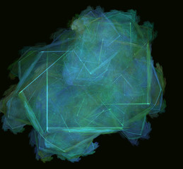 Green blue abstract fractal texture on black background. Fantasy fractal texture. Digital art. 3D rendering. Computer generated image.