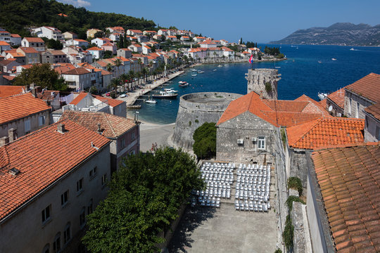 Korcula, a historic fortified town on the Adriatic island of Korcula in Croatia