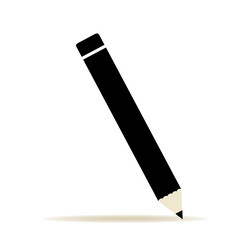 Black contour pencil icon in flat design. Vector with shadow.