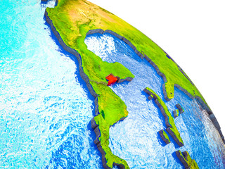 Belize Highlighted on 3D Earth model with water and visible country borders.