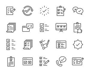 set of checkmark vector line icons, contains such as check, document and more