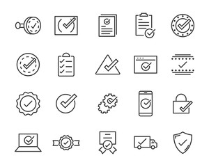 Fototapeta premium set of checkmark vector line icons, contains such as check, document and more