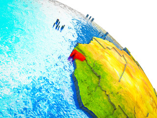 Guinea-Bissau Highlighted on 3D Earth model with water and visible country borders.