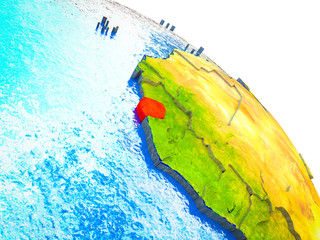 Sierra Leone Highlighted on 3D Earth model with water and visible country borders.