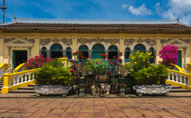 Fototapeta na wymiar Binh Thuy ancient house is one of the rare French style houses remaining in the South, Vietnam. The most famous places in Can tho city