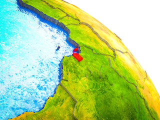 Equatorial Guinea Highlighted on 3D Earth model with water and visible country borders.