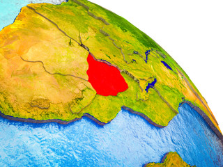 Zimbabwe Highlighted on 3D Earth model with water and visible country borders.