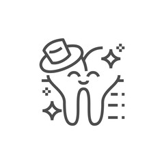 Modern happy tooth icon. Premium medicine symbol. Vector stomatology illustration. Line orthodontic pictogram.
