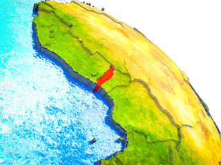Togo Highlighted on 3D Earth model with water and visible country borders.