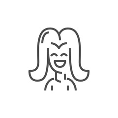 Modern happy woman icon. Premium medicine symbol. Vector stomatology illustration. Line orthodontic pictogram.