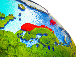 Norway Highlighted on 3D Earth model with water and visible country borders.