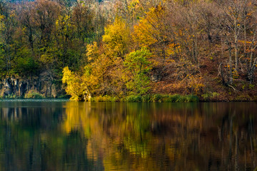 Autumn colors and reflections at Plitvice Lakes National Park