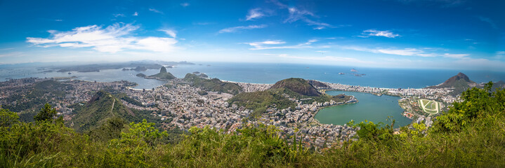 Panoramic aerial view of Rio de Janeiro with Sugar Loaf Mountain and Rodrigo de Freitas Lagoon - Rio de Janeiro, Brazil