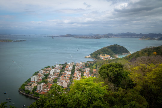 Aerial view of Guanabara Bay, Urca and Sao Joao Fortress - Rio de Janeiro, Brazil