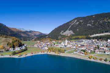 Obraz premium Village of Resia, South Tyrol, Trentino. Aerial photo