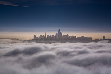Aerial San Francisco Low Fog Morning Light