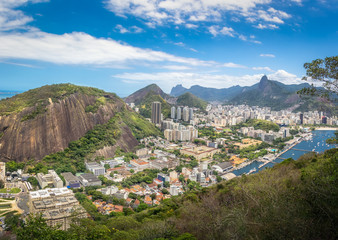 Aerial view of Rio de Janeiro with Babilonia Hill and Corcovado Mountain - Rio de Janeiro, Brazil