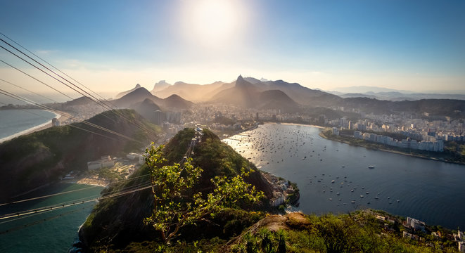 Aerial view of Rio de Janeiro with Urca and Corcovado mountain and Guanabara Bay - Rio de Janeiro, Brazil