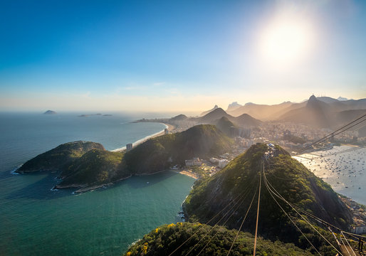 Aerial view of Rio de Janeiro Coast with Copacabana, Praia Vermelha beach, Urca and Corcovado mountain - Rio de Janeiro, Brazil