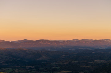 Sunset in the Carpathian Mountains in the autumn season