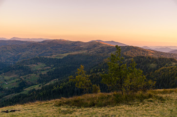 Fototapeta premium Sunset in the Carpathian Mountains in the autumn season
