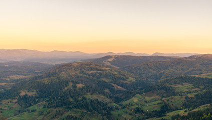 Fototapeta na wymiar Sunset in the Carpathian Mountains in the autumn season