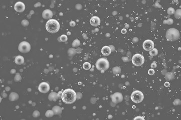 Water Black-and-white structure. Bubbles of oxygen under water. Macro