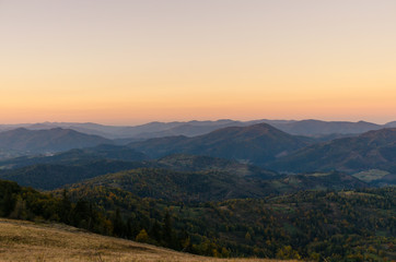 Fototapeta premium Sunset in the Carpathian Mountains in the autumn season
