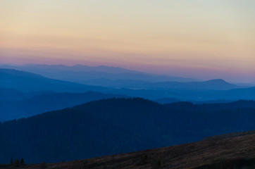 Fototapeta premium Sunset in the Carpathian Mountains in the autumn season