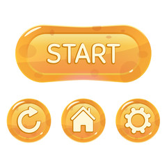Set of orange shiny spotted base buttons for game interfaces. Vector GUI elements for mobile games. Isolated on white background