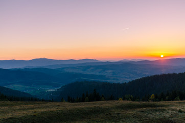 Plakat Sunset in the Carpathian Mountains in the autumn season