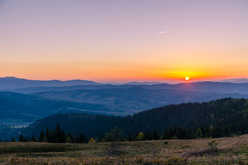 Sunset in the Carpathian Mountains in the autumn season