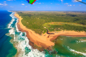 Aerial view of Sodwana Bay National Park within the iSimangaliso Wetland Park, Maputaland, an area...