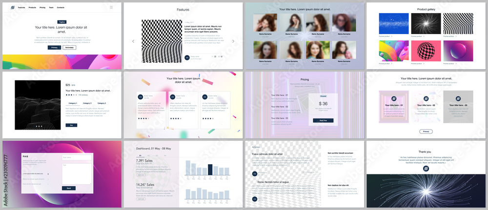 Wall mural vector templates for website design, minimal presentations, portfolio with vibrant colorful abstract
