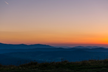 Sunset in the Carpathian Mountains in the autumn season