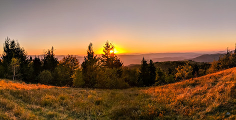 Sunset in the Carpathian Mountains in the autumn season
